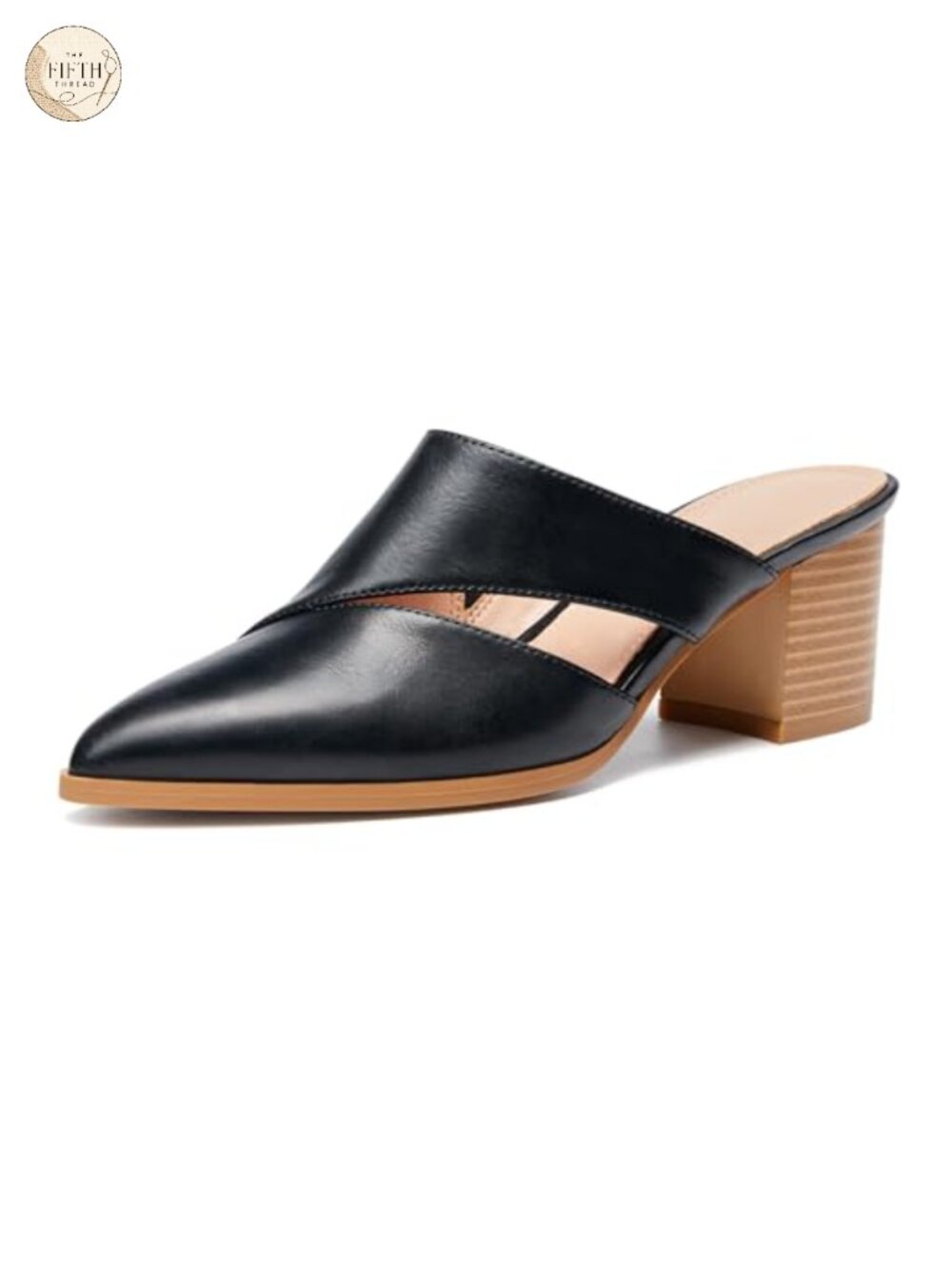 Women's Cutout Backless Mules Slip On Closed Toe Chunky Heeled Sandals